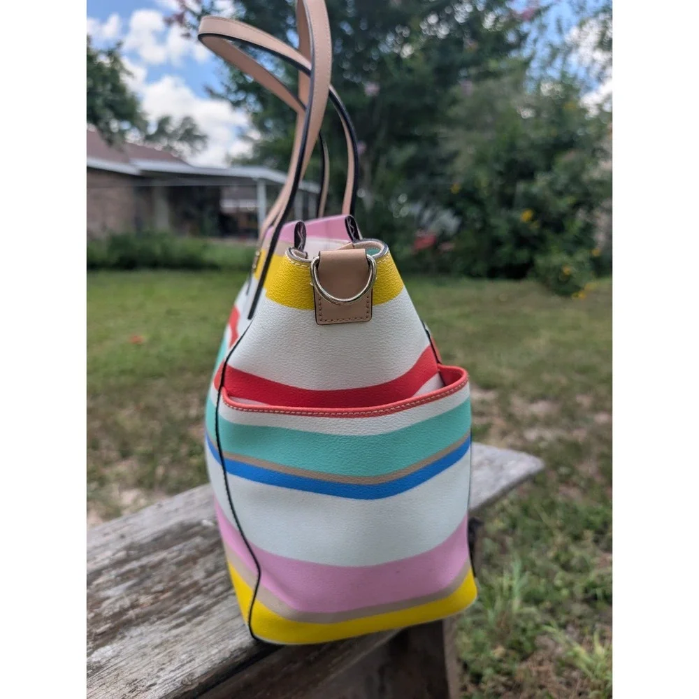 Kate Spade Grove Street Kaylie Diaper Tote Purse Bag Classic Striped Rainbow